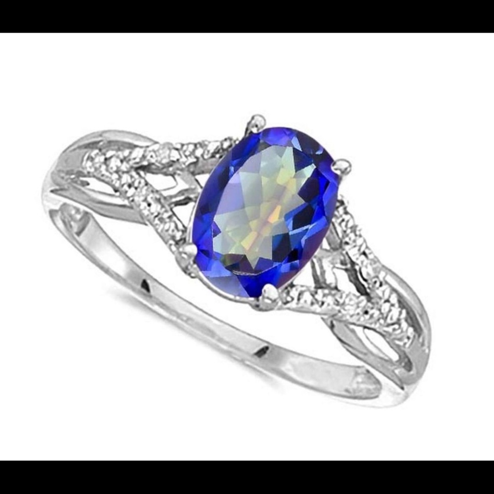 Ocean Blue Mystic Quartz 14k Solid White Gold Ring